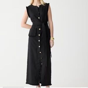 J. Crew Black Linen Raw Hem Maxi Dress in Small